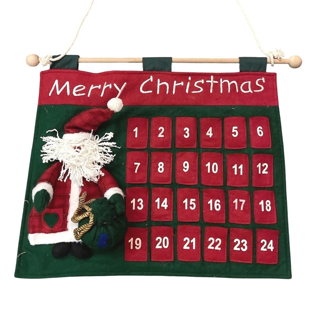 Vtg Christmas Advent Calendar Count Down Pockets Rustic Classic Candycane Felt